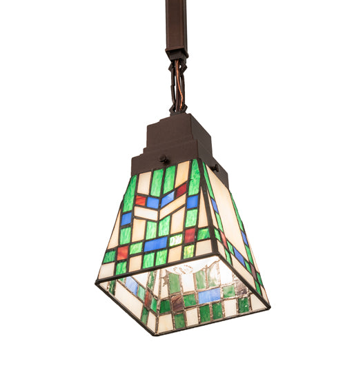 Meyda Lighting Prairie Wheat 7" Mahogany Bronze Mini Pendant Light With Multi-Colored Stained Shade Glass