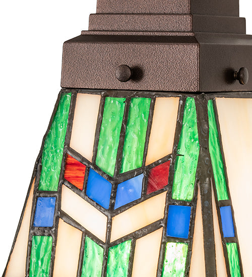 Meyda Lighting Prairie Wheat 7" Mahogany Bronze Mini Pendant Light With Multi-Colored Stained Shade Glass