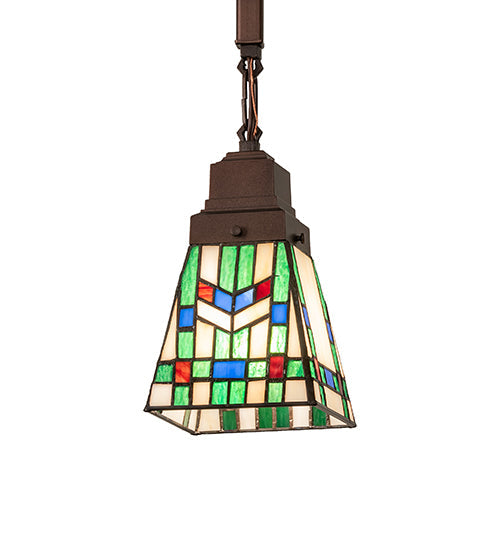 Meyda Lighting Prairie Wheat 7" Mahogany Bronze Mini Pendant Light With Multi-Colored Stained Shade Glass