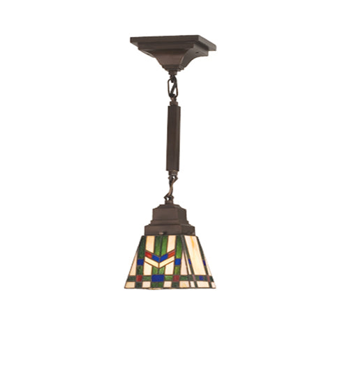 Meyda Lighting Prairie Wheat 71618 5"Sq Mahogany Bronze Mini Pendant Light With Multi-Colored Stained Shade Glass