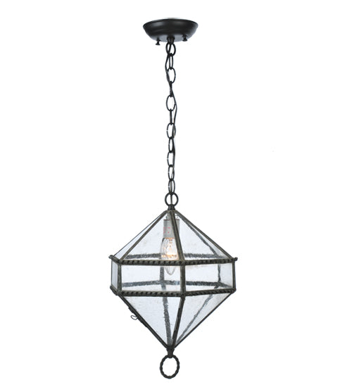 Meyda Lighting Pratt Mansion 13" Burnished Brass Pendant Light With Clear Seeded Shade Glass