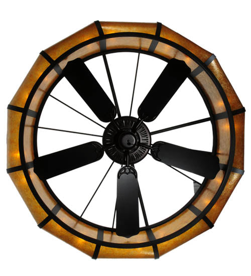 Meyda Lighting Prime 134953 56" 20-Light Oil Rubbed Bronze Dome Chandelier With Amber Mica Shade Glass and Fan