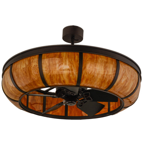 Meyda Lighting Prime 44" 16-Light Mahogany Bronze Dome Chandelier With Ambra Siena Idalight Shade Glass and Fan