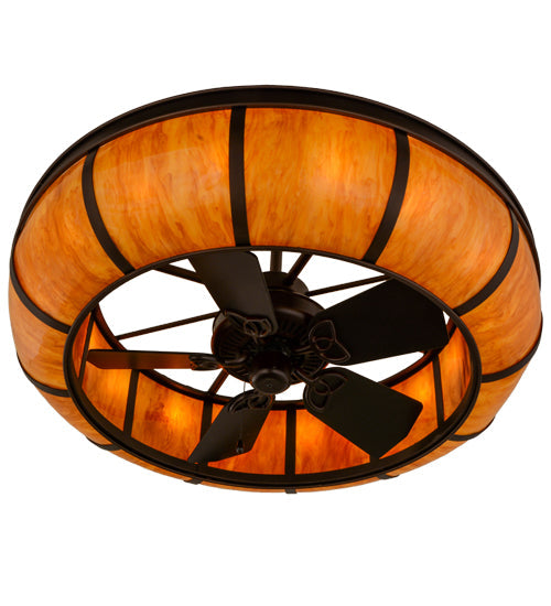 Meyda Lighting Prime 44" 16-Light Mahogany Bronze Dome Chandelier With Ambra Siena Idalight Shade Glass and Fan