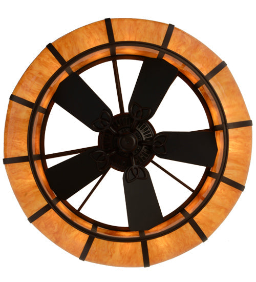 Meyda Lighting Prime 44" 16-Light Mahogany Bronze Dome Chandelier With Ambra Siena Idalight Shade Glass and Fan