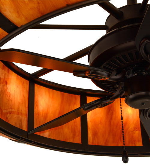 Meyda Lighting Prime 44" 16-Light Mahogany Bronze Dome Chandelier With Ambra Siena Idalight Shade Glass and Fan