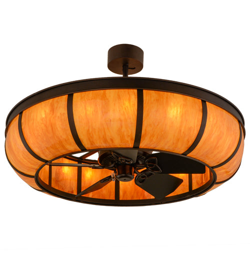 Meyda Lighting Prime 44" 16-Light Mahogany Bronze Dome Chandelier With Ambra Siena Idalight Shade Glass and Fan