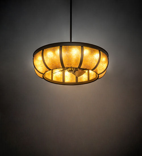 Meyda Lighting Prime 44" 16-Light Oil Rubbed Bronze Dome Chandelier With Amber Mica Shade Glass and Fan