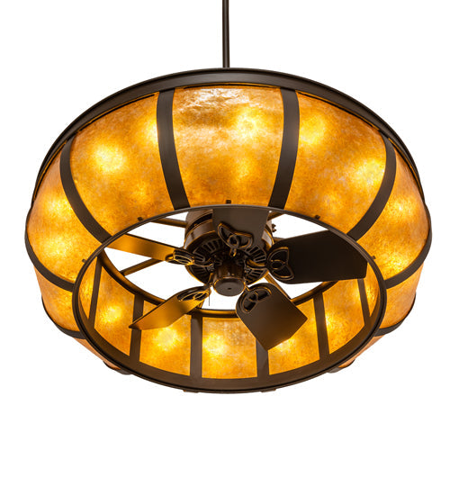Meyda Lighting Prime 44" 16-Light Oil Rubbed Bronze Dome Chandelier With Amber Mica Shade Glass and Fan