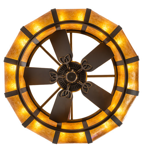 Meyda Lighting Prime 44" 16-Light Oil Rubbed Bronze Dome Chandelier With Amber Mica Shade Glass and Fan