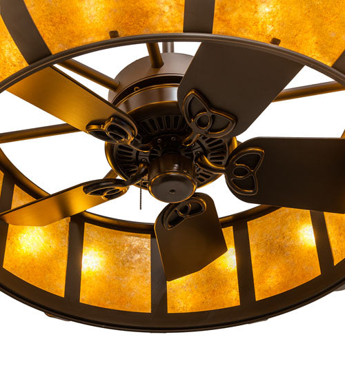 Meyda Lighting Prime 44" 16-Light Oil Rubbed Bronze Dome Chandelier With Amber Mica Shade Glass and Fan