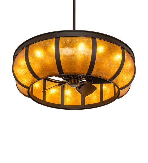 Meyda Lighting Prime 44" 16-Light Oil Rubbed Bronze Dome Chandelier With Amber Mica Shade Glass and Fan