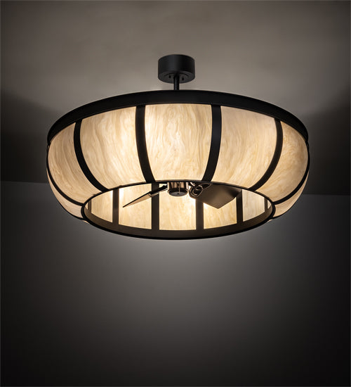 Meyda Lighting Prime 44" 6-Light Old Wrought Iron Chandelier With Creme Carrara Idalight Shade and Fan