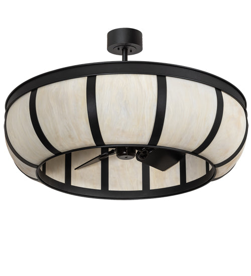 Meyda Lighting Prime 44" 6-Light Old Wrought Iron Chandelier With Creme Carrara Idalight Shade and Fan