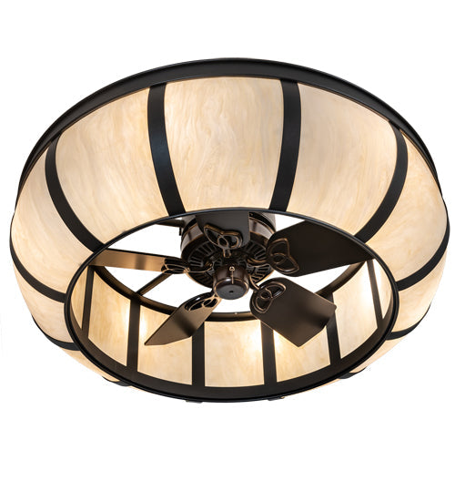 Meyda Lighting Prime 44" 6-Light Old Wrought Iron Chandelier With Creme Carrara Idalight Shade and Fan