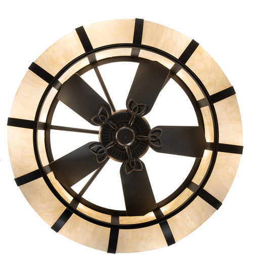 Meyda Lighting Prime 44" 6-Light Old Wrought Iron Chandelier With Creme Carrara Idalight Shade and Fan
