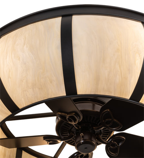 Meyda Lighting Prime 44" 6-Light Old Wrought Iron Chandelier With Creme Carrara Idalight Shade and Fan