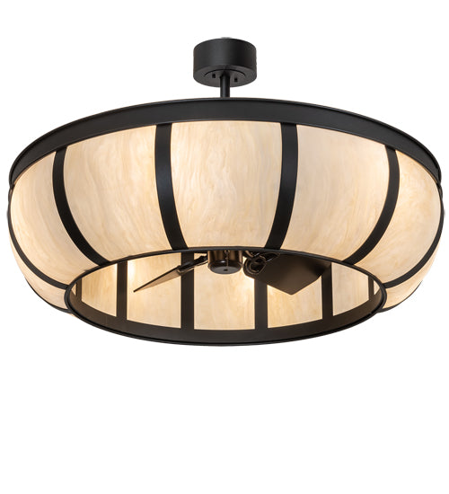 Meyda Lighting Prime 44" 6-Light Old Wrought Iron Chandelier With Creme Carrara Idalight Shade and Fan