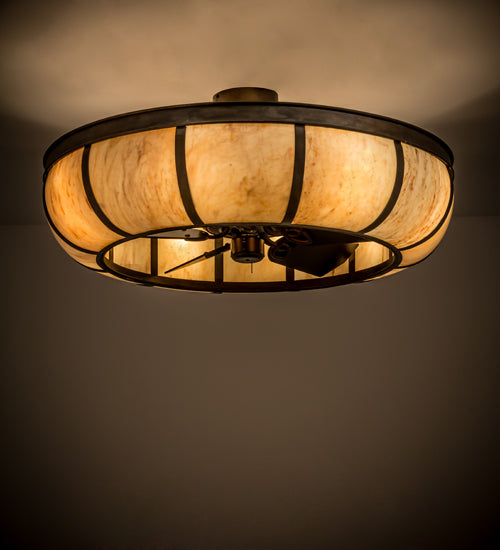 Meyda Lighting Prime 44" 8-Light Antique Copper Dome Chandelier With Beige Travertine Idalight Shade Glass and Fan
