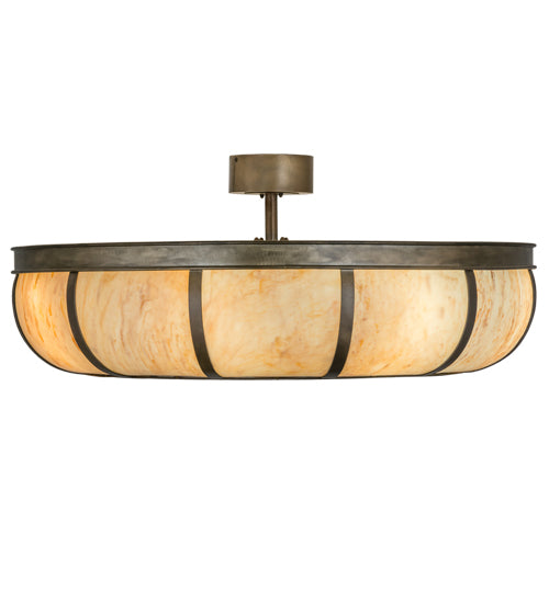 Meyda Lighting Prime 44" 8-Light Antique Copper Dome Chandelier With Beige Travertine Idalight Shade Glass and Fan