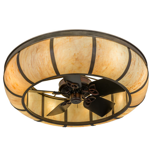 Meyda Lighting Prime 44" 8-Light Antique Copper Dome Chandelier With Beige Travertine Idalight Shade Glass and Fan