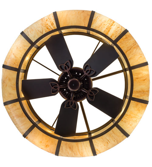 Meyda Lighting Prime 44" 8-Light Antique Copper Dome Chandelier With Beige Travertine Idalight Shade Glass and Fan