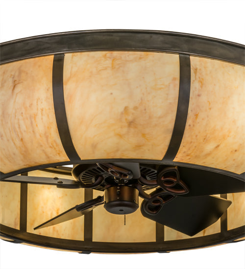 Meyda Lighting Prime 44" 8-Light Antique Copper Dome Chandelier With Beige Travertine Idalight Shade Glass and Fan