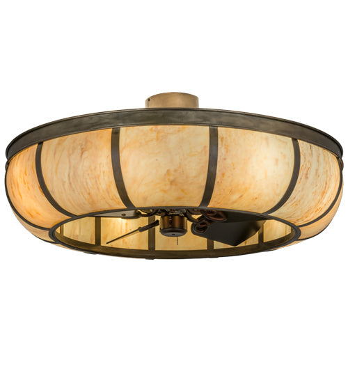 Meyda Lighting Prime 44" 8-Light Antique Copper Dome Chandelier With Beige Travertine Idalight Shade Glass and Fan