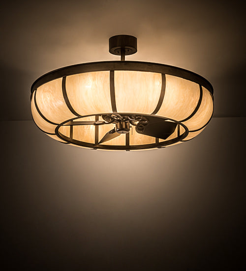 Meyda Lighting Prime 44" 8-Light Antique Copper Dome Chandelier With Sahara Taupe Idalight Shade and Fan