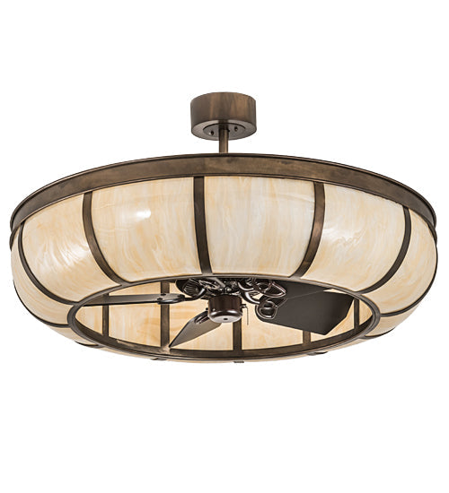Meyda Lighting Prime 44" 8-Light Antique Copper Dome Chandelier With Sahara Taupe Idalight Shade and Fan