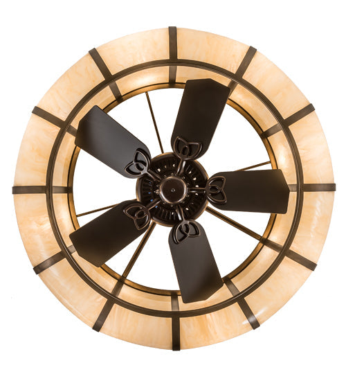 Meyda Lighting Prime 44" 8-Light Antique Copper Dome Chandelier With Sahara Taupe Idalight Shade and Fan