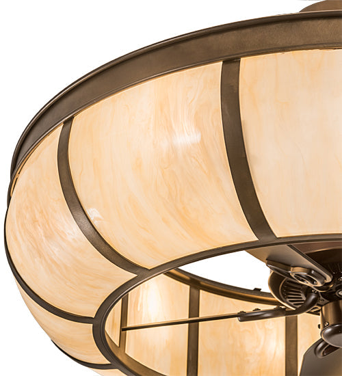 Meyda Lighting Prime 44" 8-Light Antique Copper Dome Chandelier With Sahara Taupe Idalight Shade and Fan