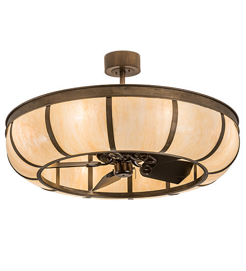 Meyda Lighting Prime 44" 8-Light Antique Copper Dome Chandelier With Sahara Taupe Idalight Shade and Fan
