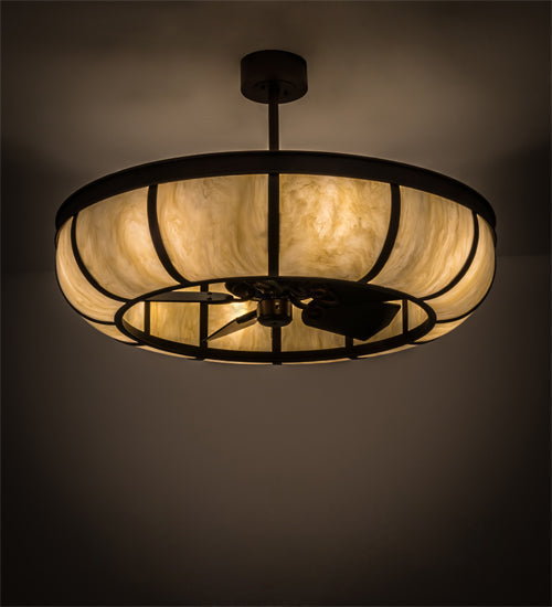 Meyda Lighting Prime 44" 8-Light Mahogany Bronze Dome Chandelier With Ivory Shade Glass and Black Fan
