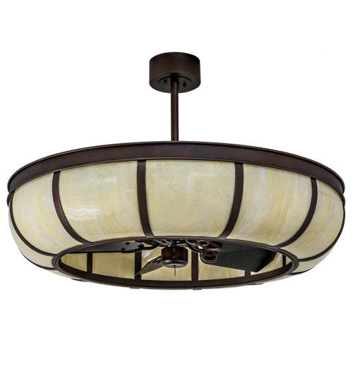 Meyda Lighting Prime 44" 8-Light Mahogany Bronze Dome Chandelier With Ivory Shade Glass and Black Fan