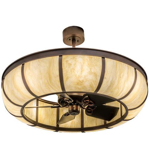 Meyda Lighting Prime 44" 8-Light Mahogany Bronze Dome Chandelier With Ivory Shade Glass and Black Fan