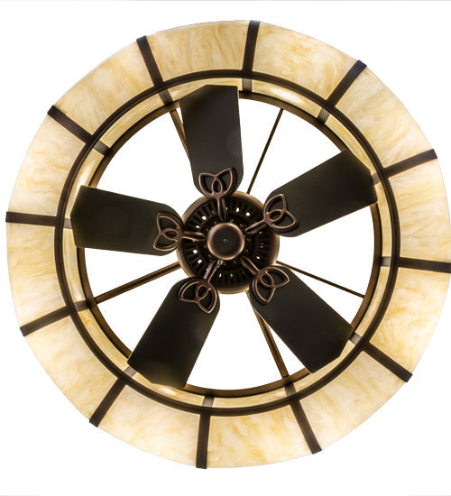 Meyda Lighting Prime 44" 8-Light Mahogany Bronze Dome Chandelier With Ivory Shade Glass and Black Fan