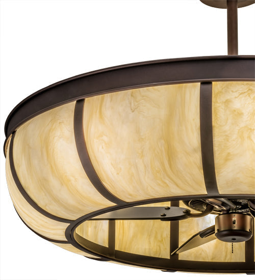 Meyda Lighting Prime 44" 8-Light Mahogany Bronze Dome Chandelier With Ivory Shade Glass and Black Fan