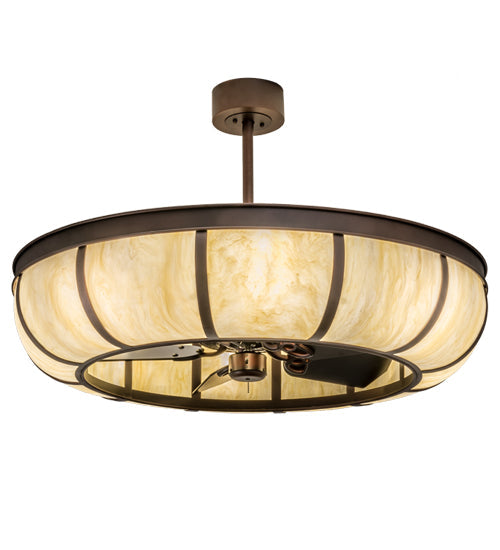 Meyda Lighting Prime 44" 8-Light Mahogany Bronze Dome Chandelier With Ivory Shade Glass and Black Fan