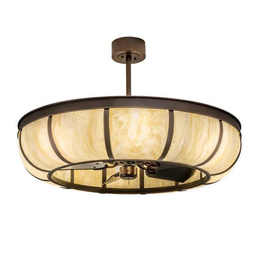 Meyda Lighting Prime 44" 8-Light Mahogany Bronze Dome Chandelier With Ivory Shade Glass and Black Fan