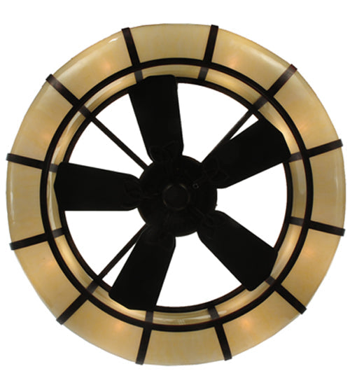 Meyda Lighting Prime 44" 8-Light Oil Rubbed Bronze Dome Chandelier With Creme Carrare Idalight Shade and Fan