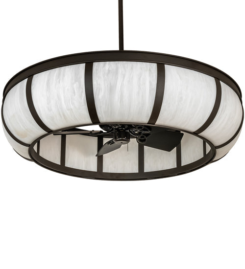 Meyda Lighting Prime 52" 12-Light Oil Rubbed Bronze Dome Chandelier With Angelwing Idalight Shade and Fan