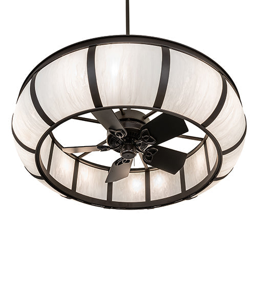 Meyda Lighting Prime 52" 12-Light Oil Rubbed Bronze Dome Chandelier With Angelwing Idalight Shade and Fan