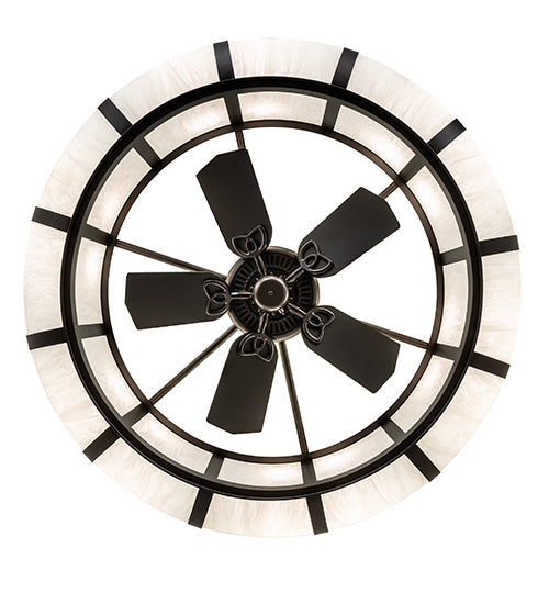 Meyda Lighting Prime 52" 12-Light Oil Rubbed Bronze Dome Chandelier With Angelwing Idalight Shade and Fan