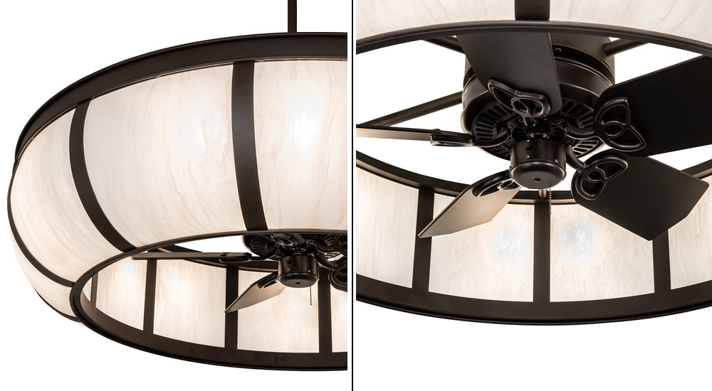Meyda Lighting Prime 52" 12-Light Oil Rubbed Bronze Dome Chandelier With Angelwing Idalight Shade and Fan