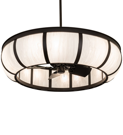 Meyda Lighting Prime 52" 12-Light Oil Rubbed Bronze Dome Chandelier With Angelwing Idalight Shade and Fan