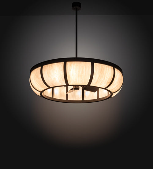 Meyda Lighting Prime 52" 6-Light Oil Rubbed Bronze Dome Chandelier With Beige Fleshtone Idalight Shade and Fan