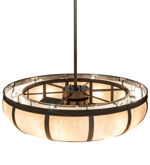 Meyda Lighting Prime 52" 6-Light Oil Rubbed Bronze Dome Chandelier With Beige Fleshtone Idalight Shade and Fan