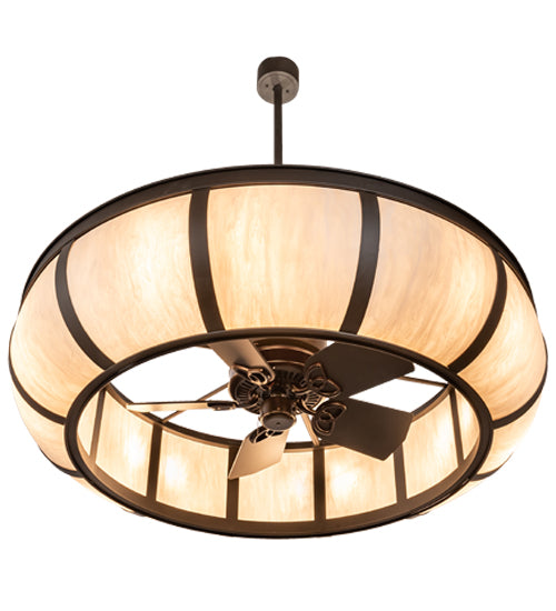 Meyda Lighting Prime 52" 6-Light Oil Rubbed Bronze Dome Chandelier With Beige Fleshtone Idalight Shade and Fan