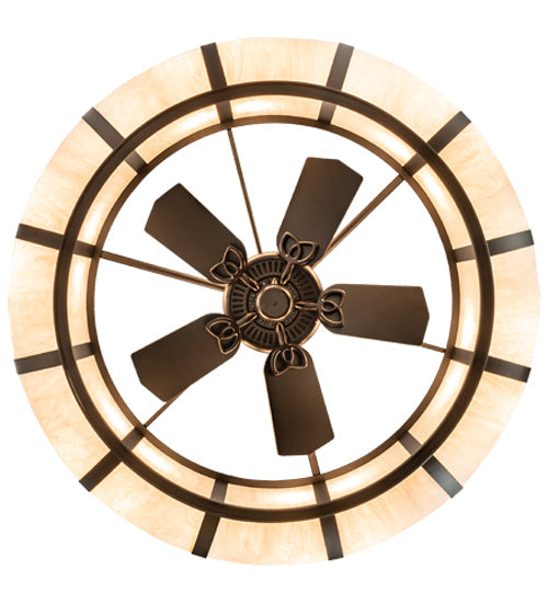 Meyda Lighting Prime 52" 6-Light Oil Rubbed Bronze Dome Chandelier With Beige Fleshtone Idalight Shade and Fan